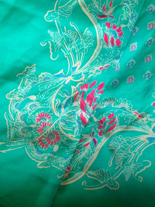 Vintage Jade Print Silk Large Square Scarf 